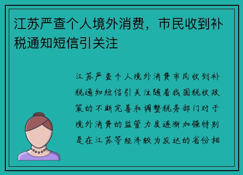 江苏严查个人境外消费，市民收到补税通知短信引关注